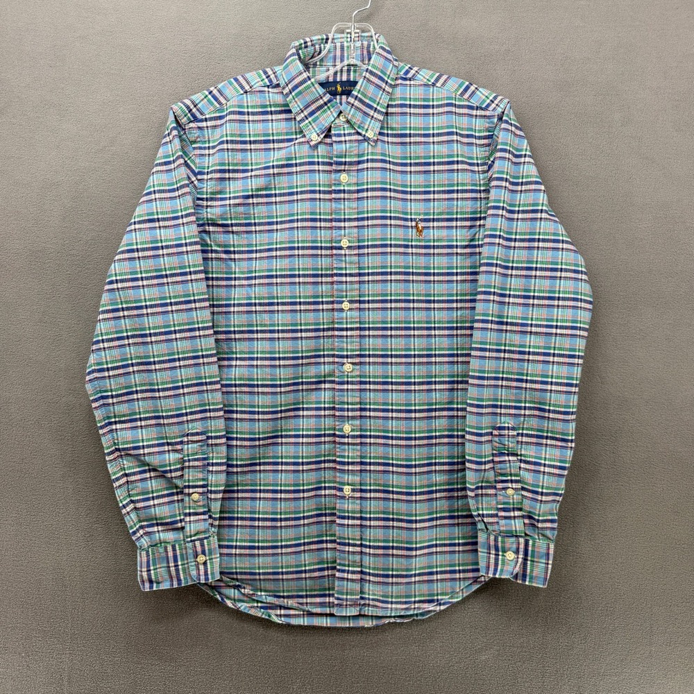 Ralph Lauren Plaid Button Down‎ Shirt Mens Medium Blue Green Long Sleeve Polo